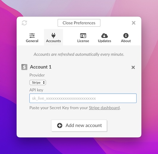 Adding a new Stripe account in CashNotify