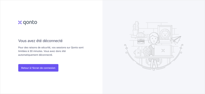 Écran de déconnexion de l'application Qonto