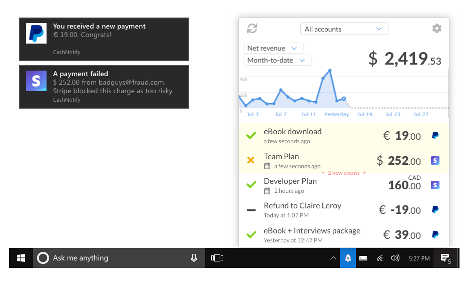 CashNotify app for Windows