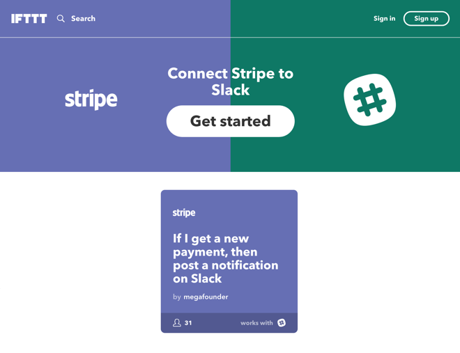 IFTTT integrations directory for Stripe + Slack