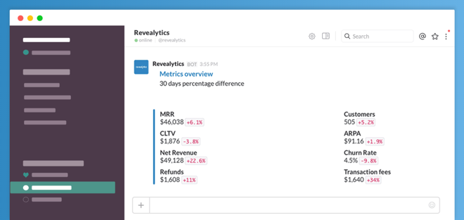 Revealytics Slack bot report