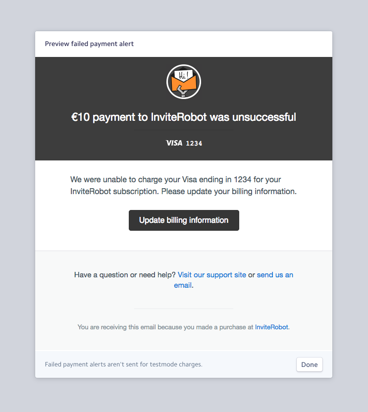 Stripe email alerts - Preview